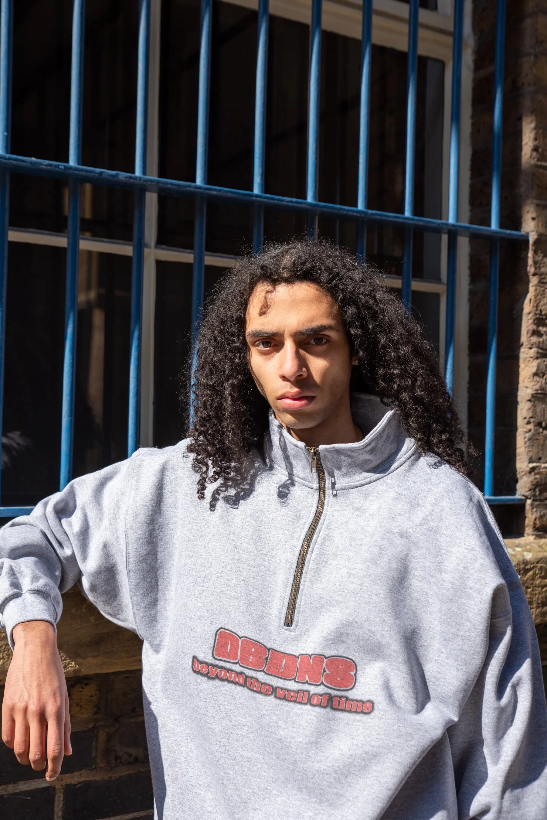 1/4 Zip Sweatshirt in Heather Grey Beyond The Veil Of Time Print