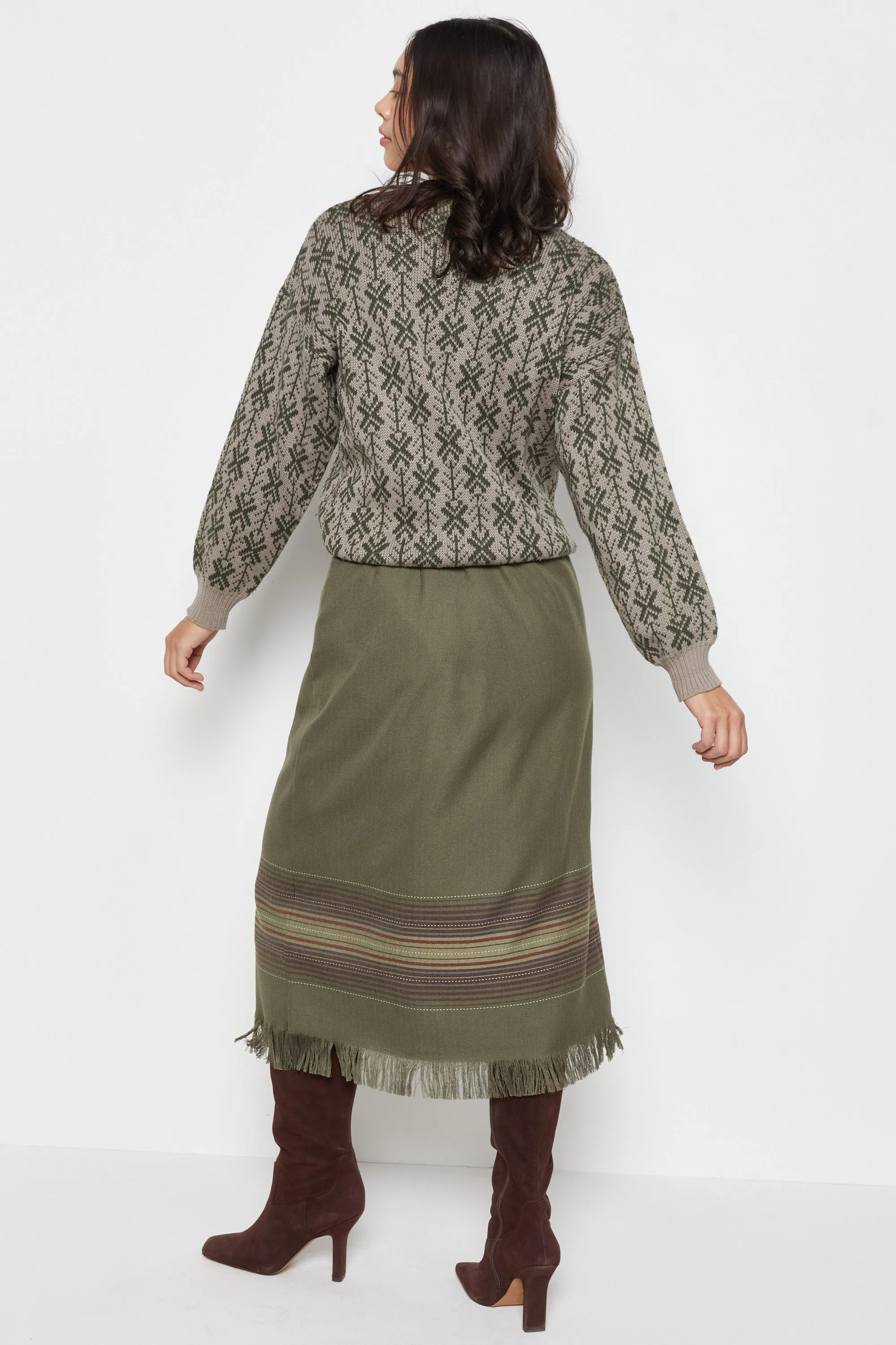 80s Olive Graphic Snowflake Crew Sweater L