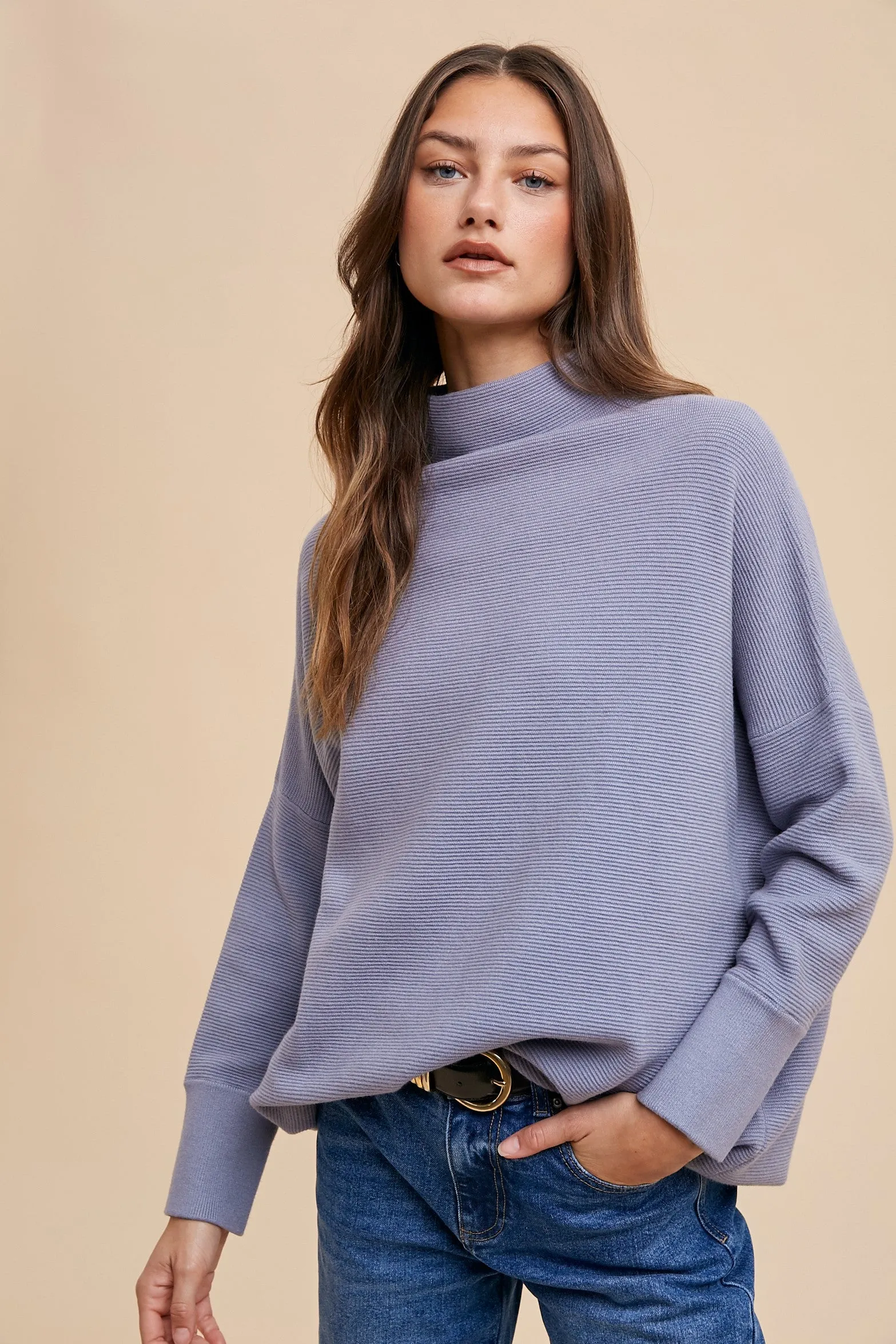 Blue Grey Oversized Fit Texture Sweater