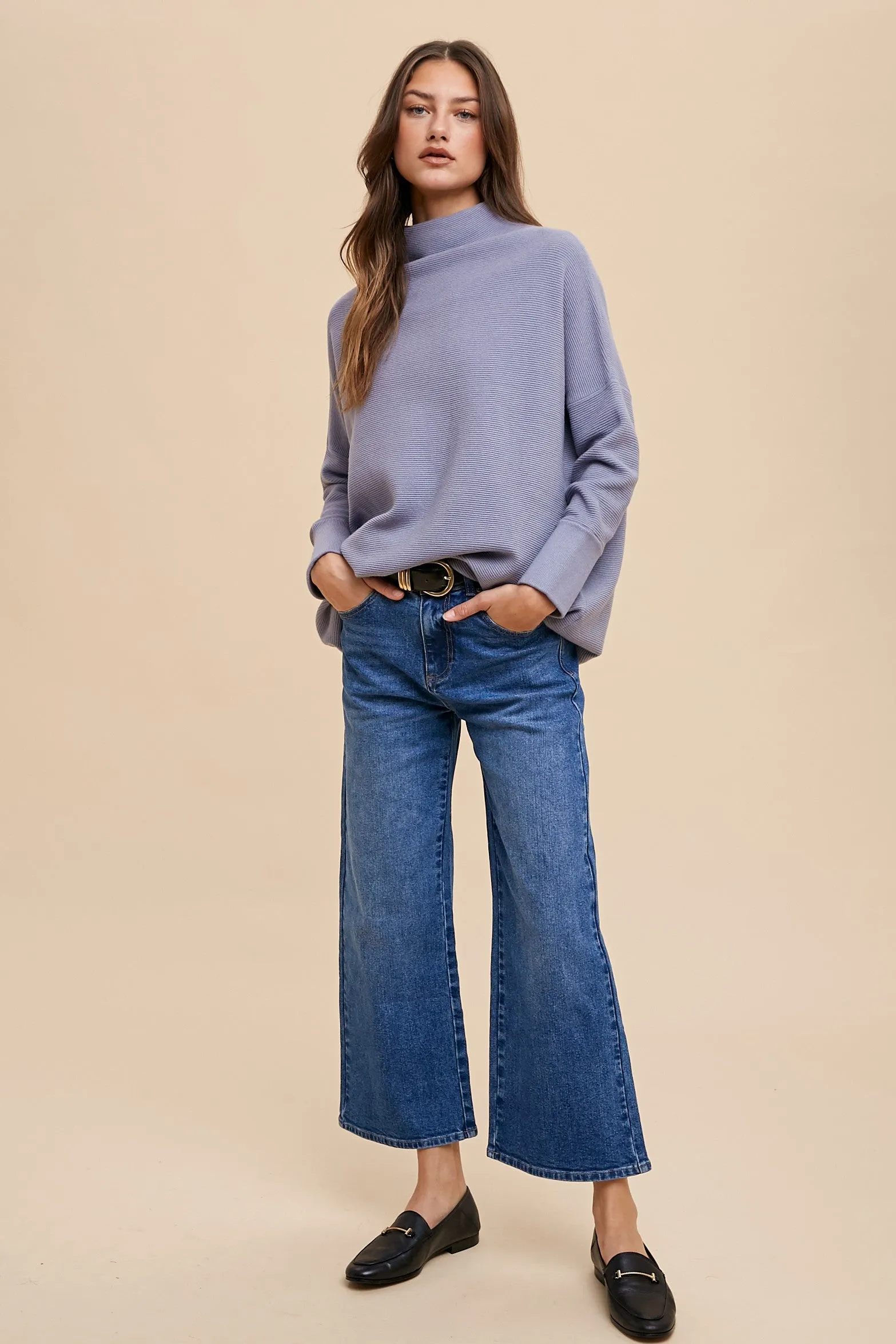 Blue Grey Oversized Fit Texture Sweater