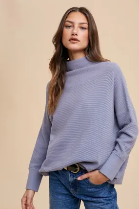 Blue Grey Oversized Fit Texture Sweater