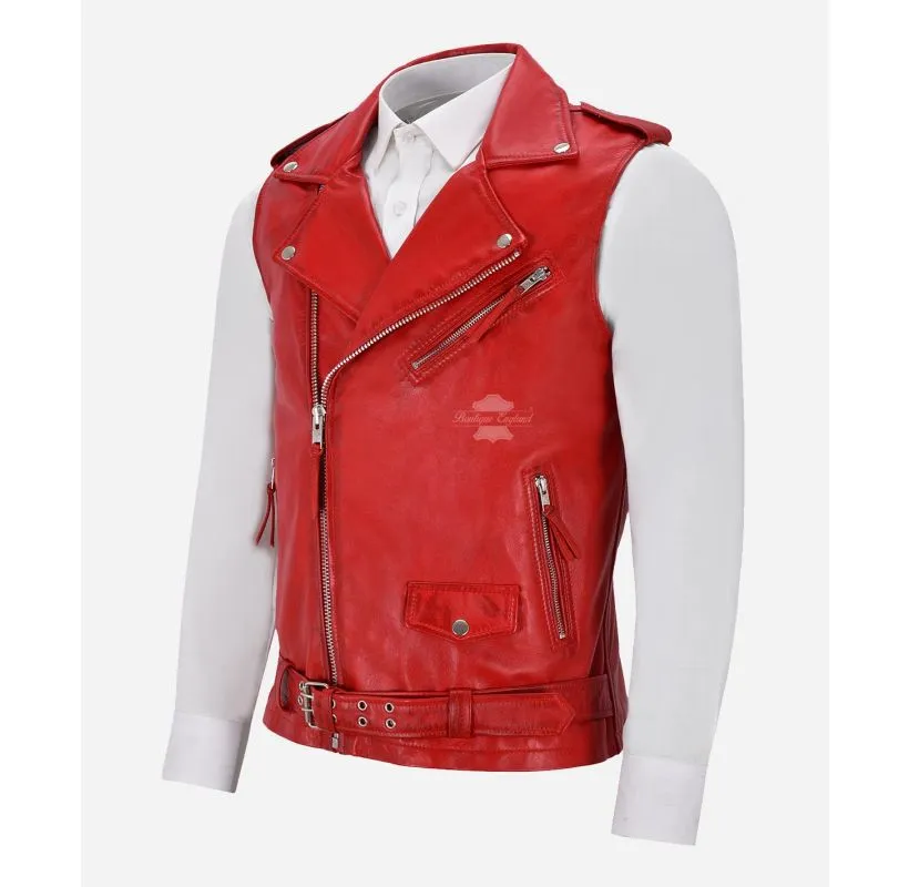 Brando Leather Vest Men's Classic Biker Style Leather Waistcoat