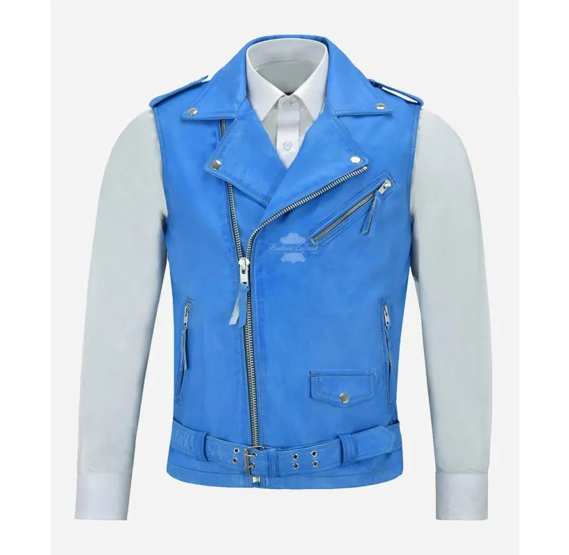 Brando Leather Vest Men's Classic Biker Style Leather Waistcoat