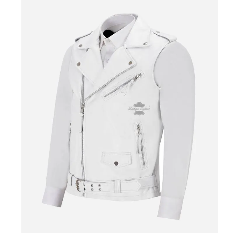 Brando Leather Vest Men's Classic Biker Style Leather Waistcoat