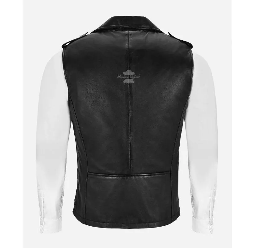 Brando Leather Vest Men's Classic Biker Style Leather Waistcoat