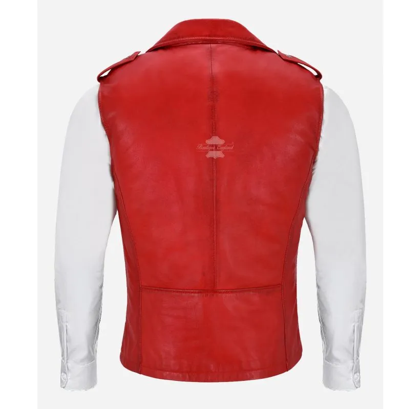 Brando Leather Vest Men's Classic Biker Style Leather Waistcoat