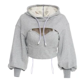 CASUAL CROP  PULL OVER HOODIE