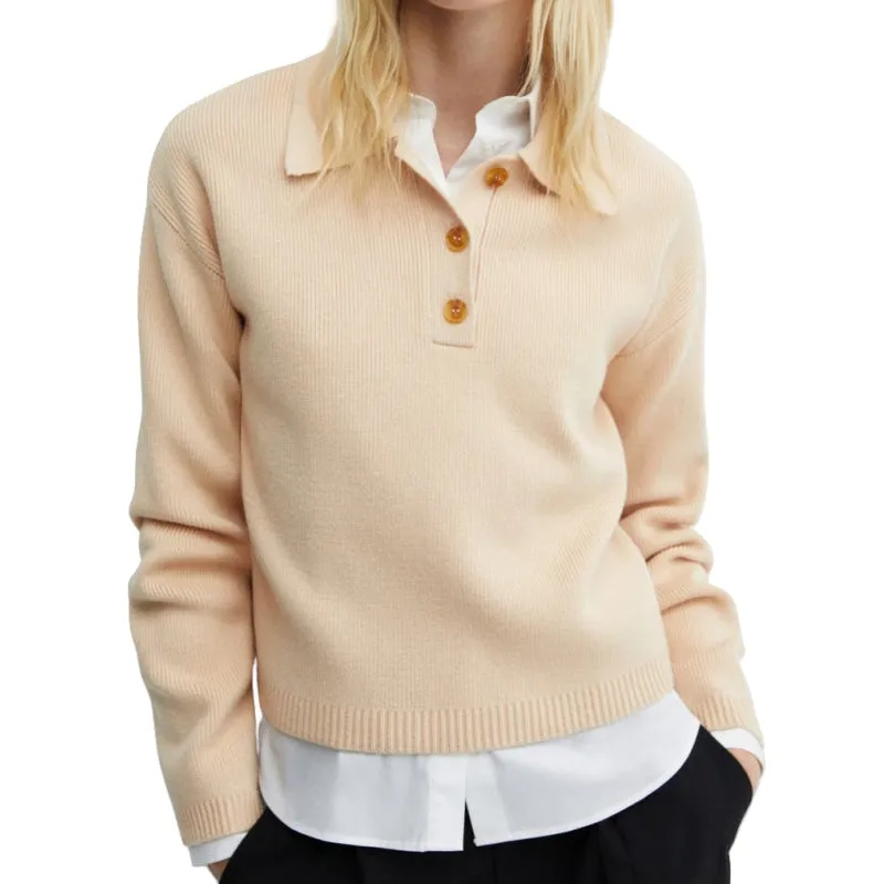 Custom Wool-Cotton Knit Polo Sweater - Women's OEM/ODM