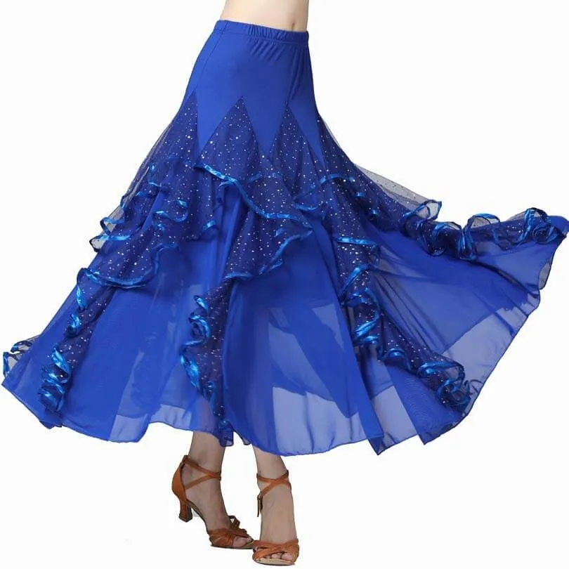 Flared Maxi Ballroom Skirt with Flowers