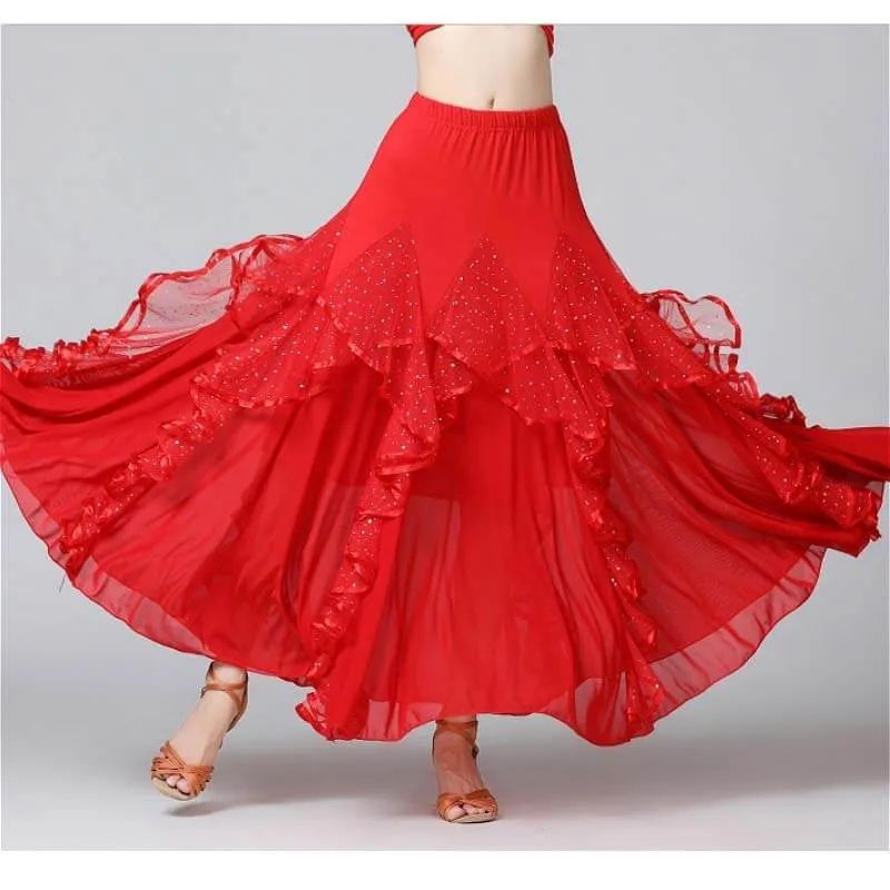 Flared Maxi Ballroom Skirt with Flowers