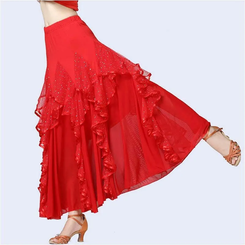 Flared Maxi Ballroom Skirt with Flowers