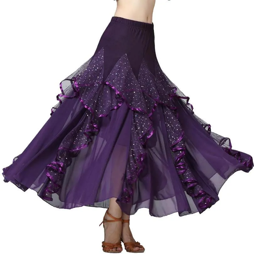 Flared Maxi Ballroom Skirt with Flowers