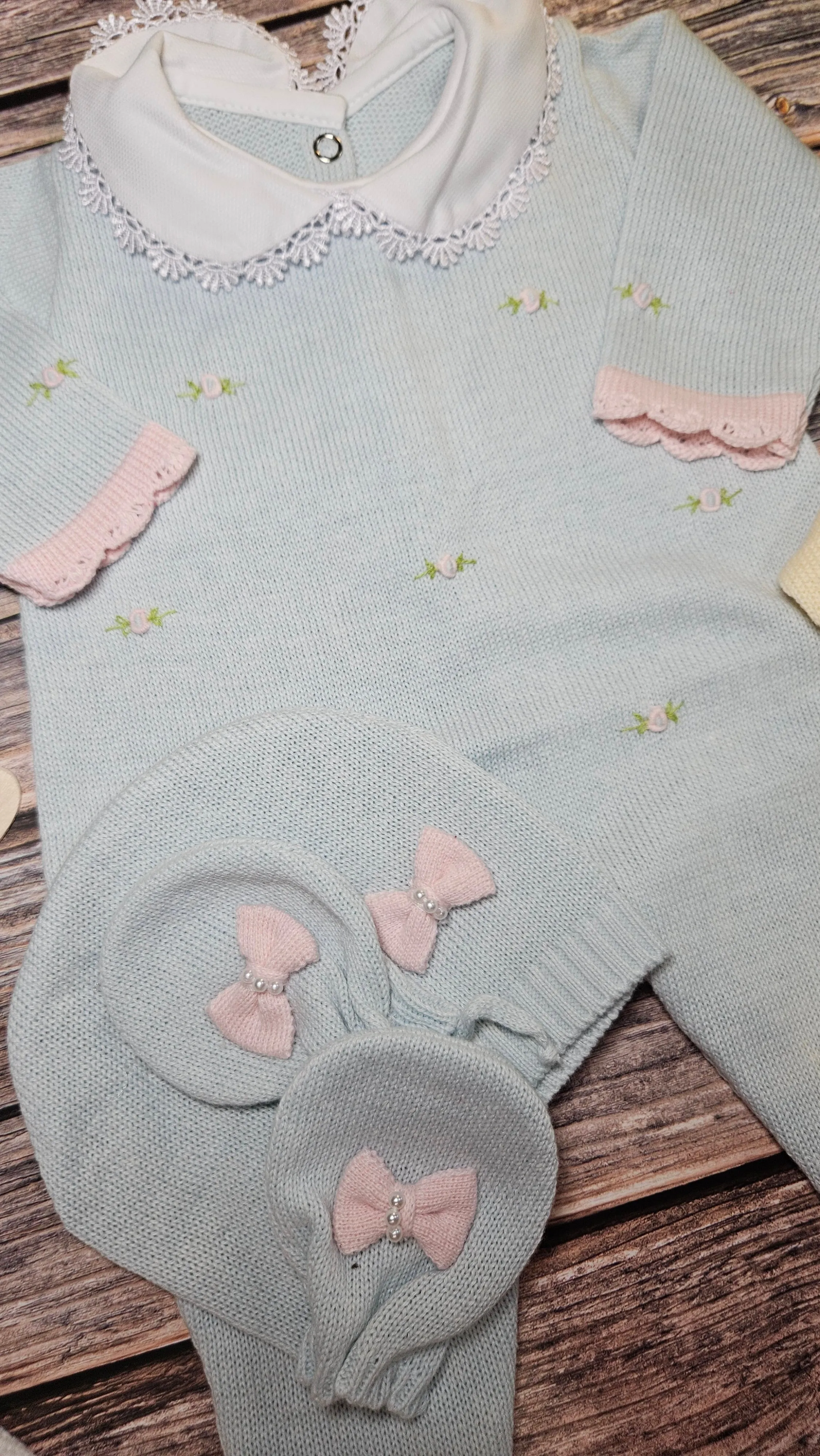 Florence Embroidery Romper - Mint & Pink
