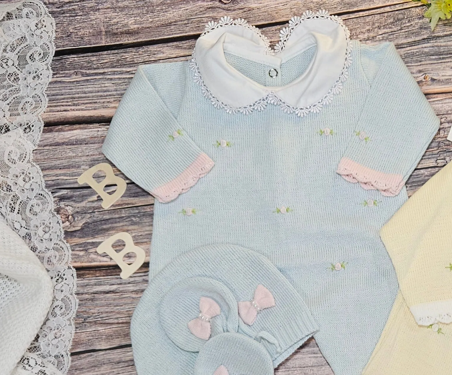 Florence Embroidery Romper - Mint & Pink