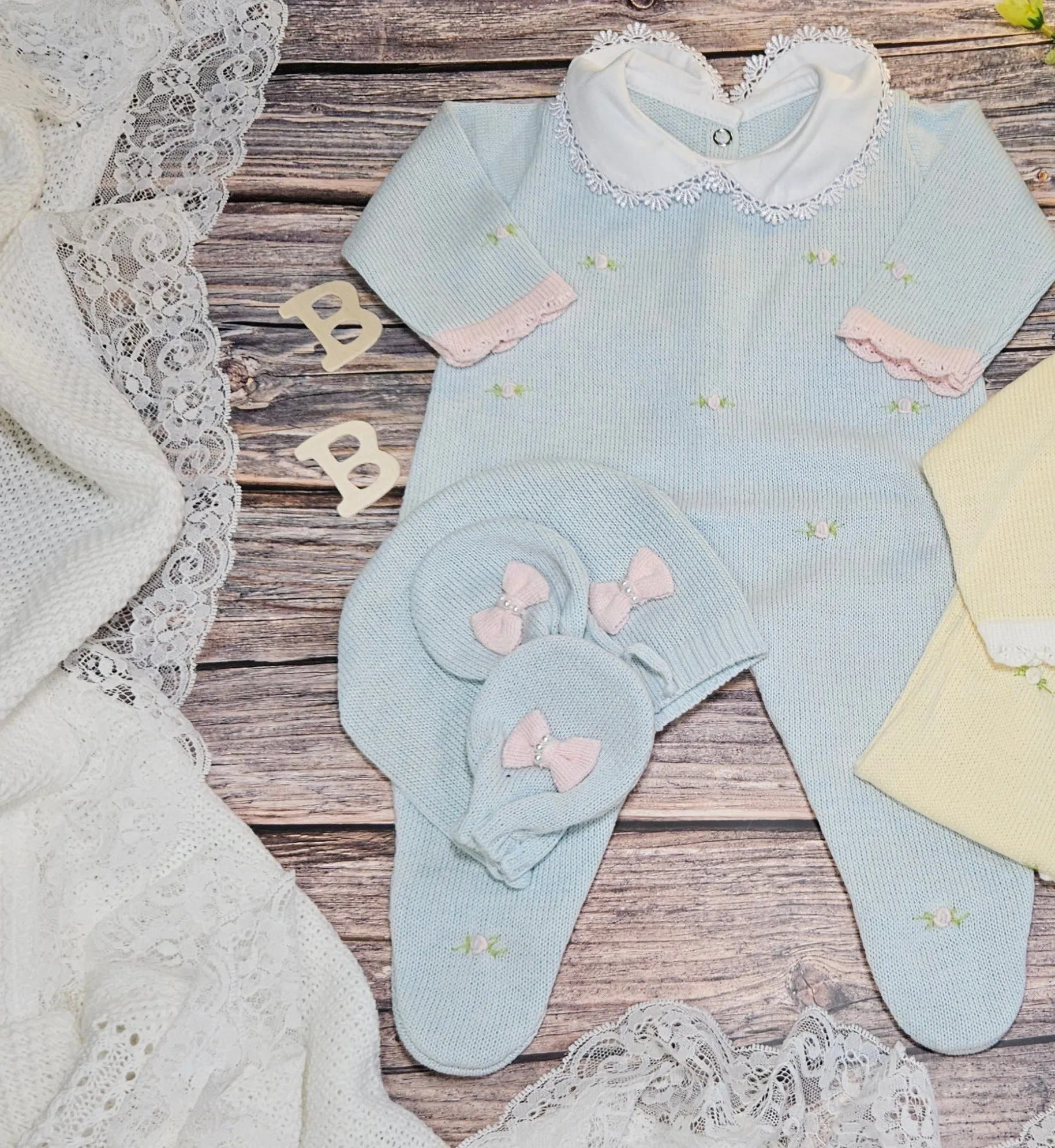 Florence Embroidery Romper - Mint & Pink