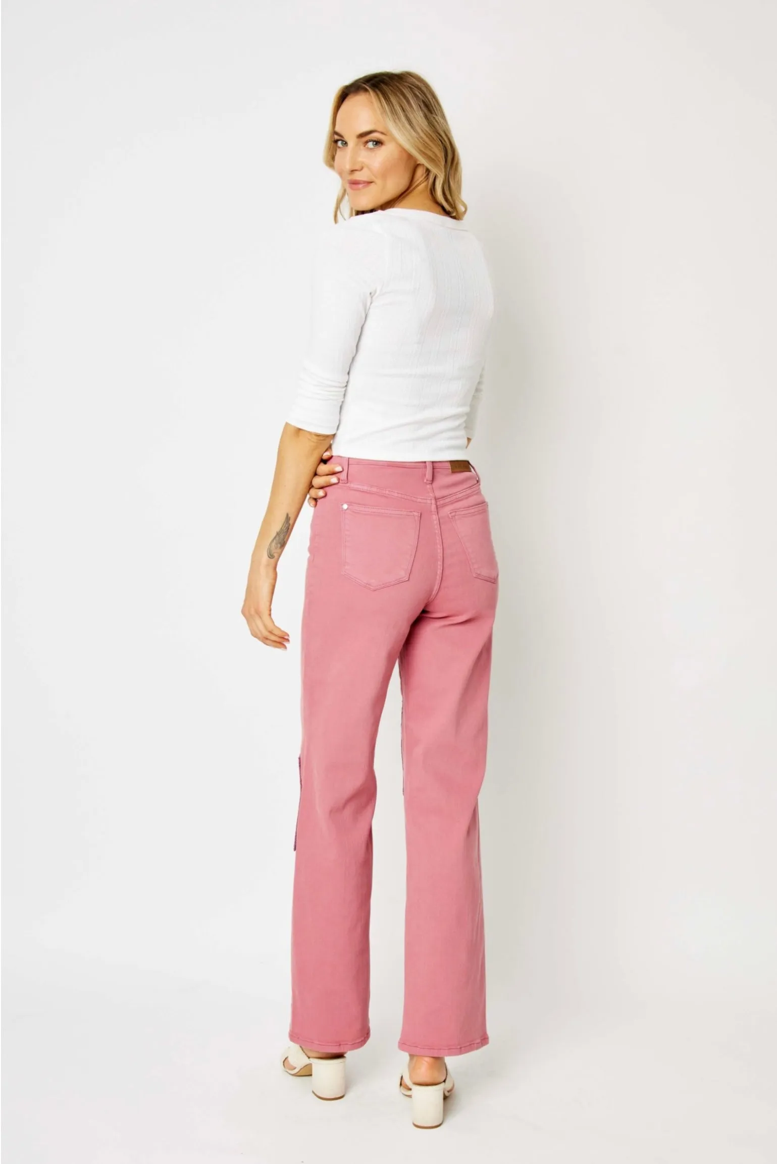 High Waist Crochet Patch Wide Leg Jeans