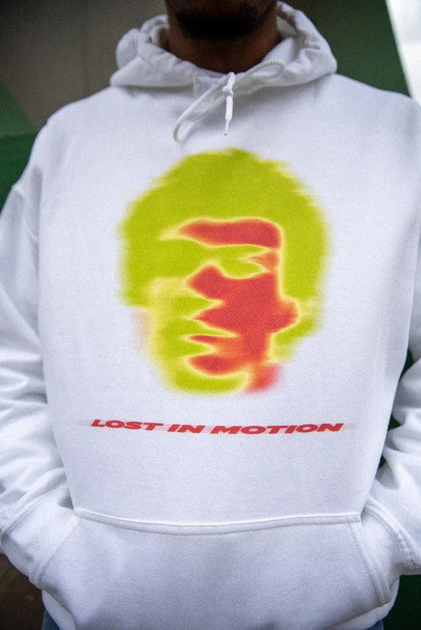 Hoodie in White With Lost In Motion Infrared Print