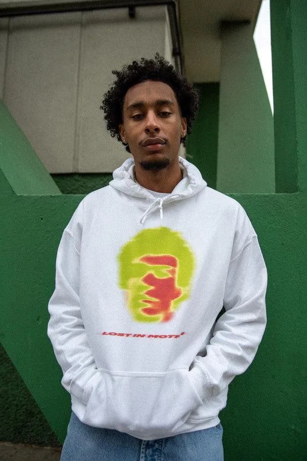 Hoodie in White With Lost In Motion Infrared Print