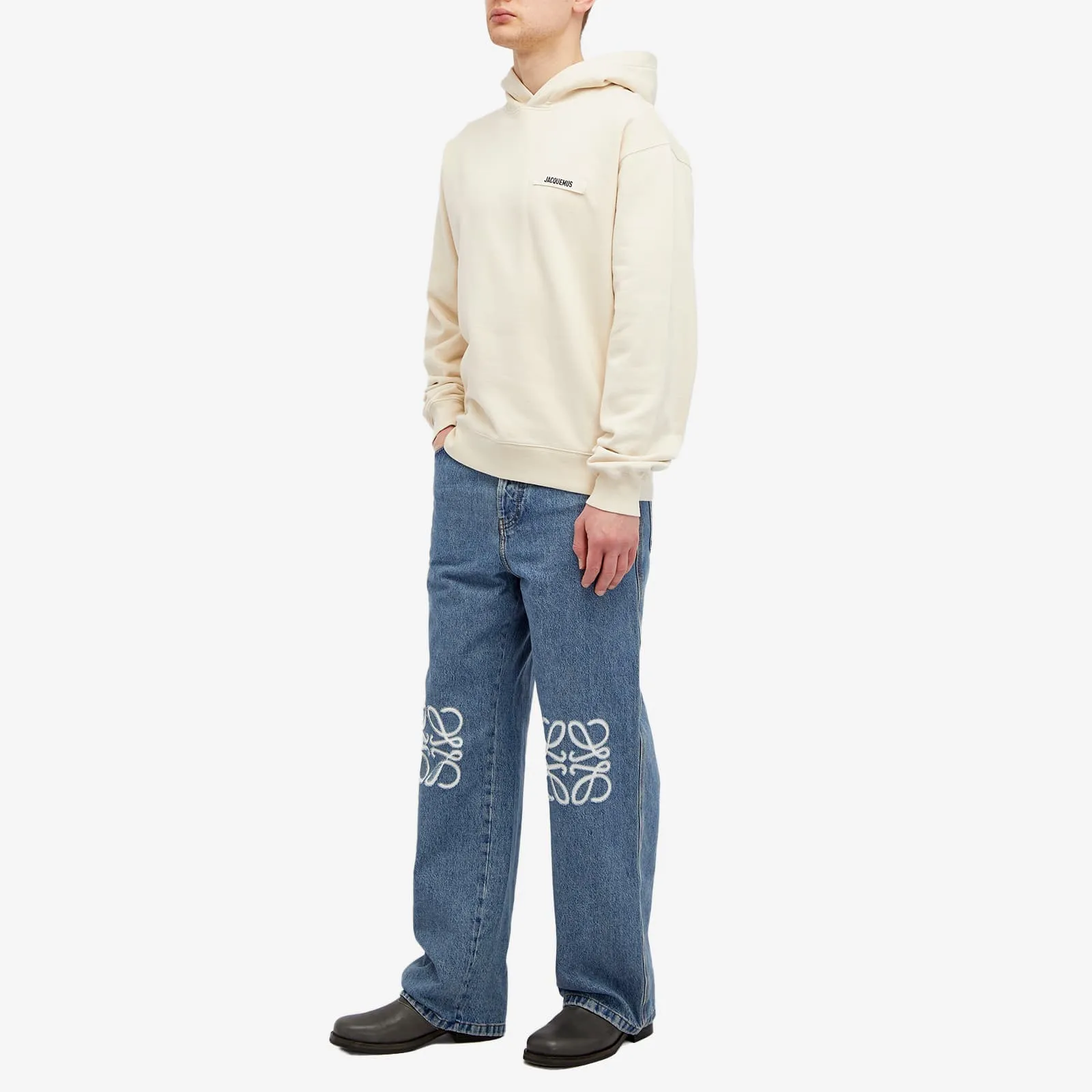 Jacquemus Gros Grain Logo Hoodie, beige