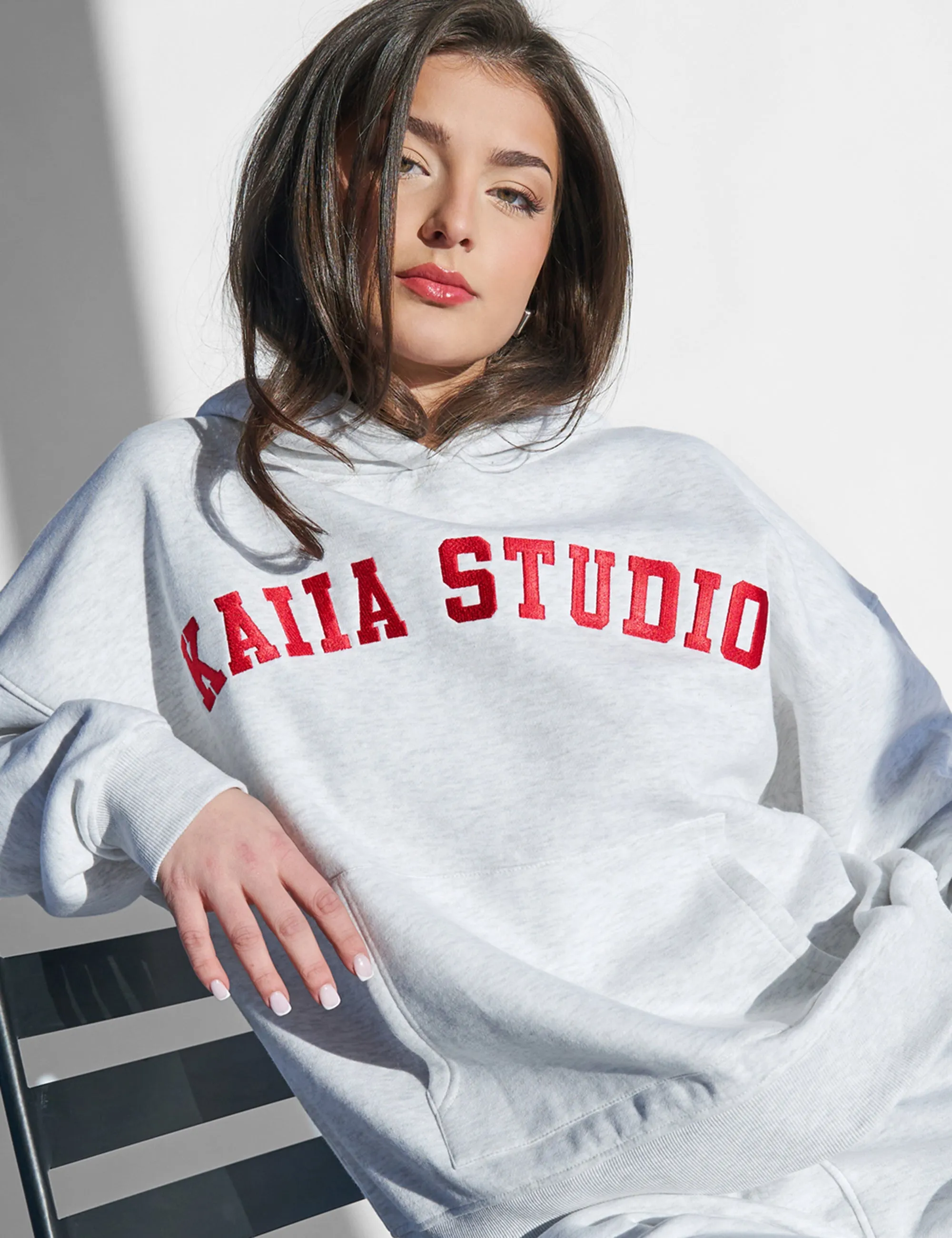 Kaiia Studio Oversized Hoodie Light Grey Marl & Red