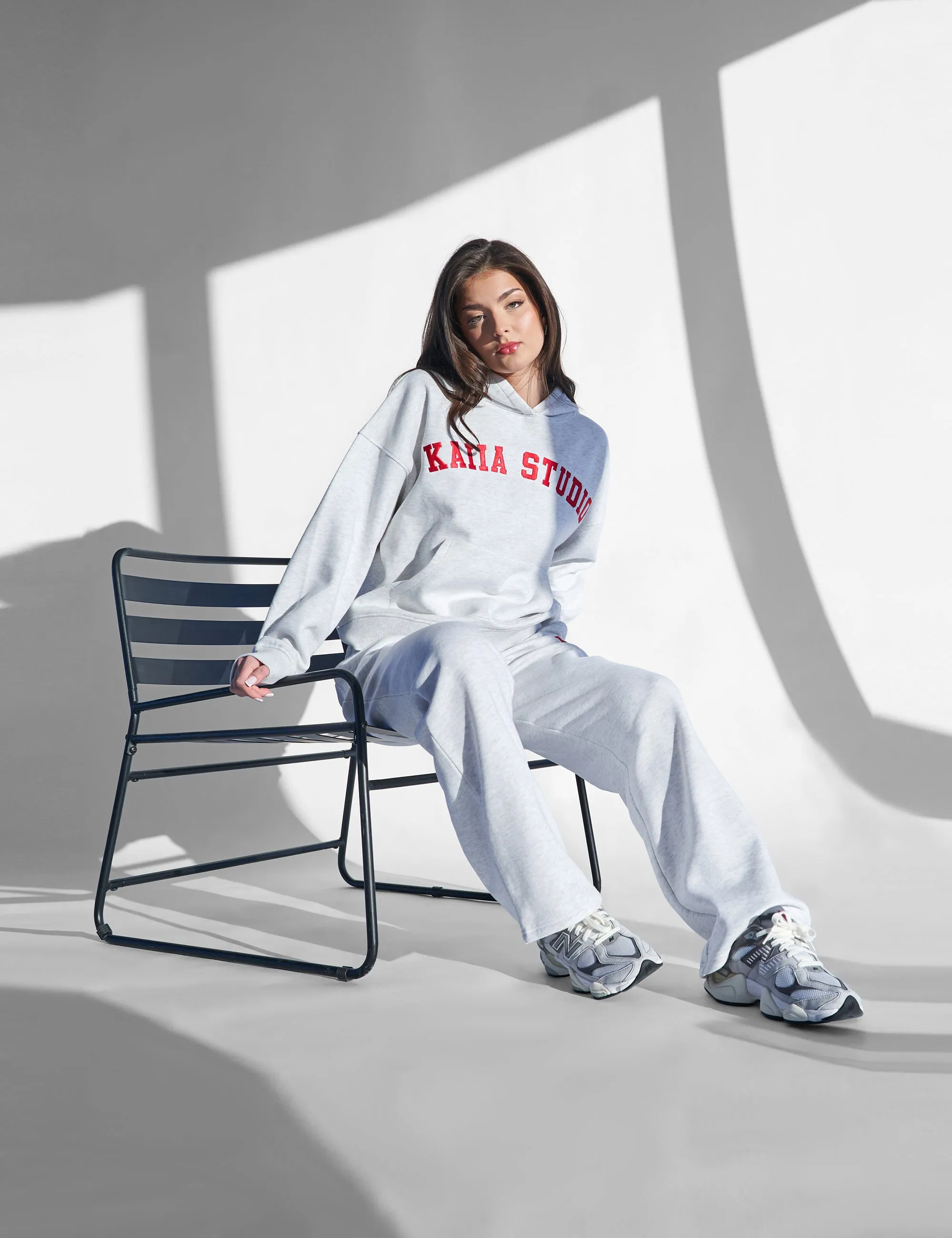 Kaiia Studio Oversized Hoodie Light Grey Marl & Red