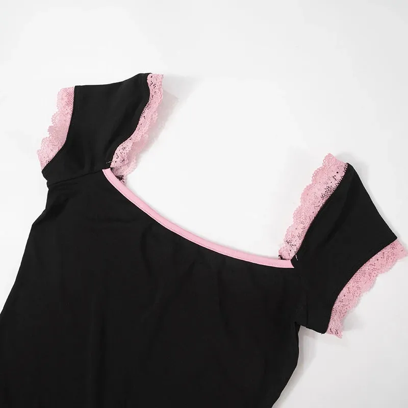 Lace-Trimmed Romper Body-Hugging Playsuit