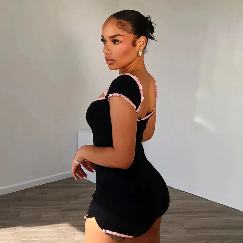Lace-Trimmed Romper Body-Hugging Playsuit