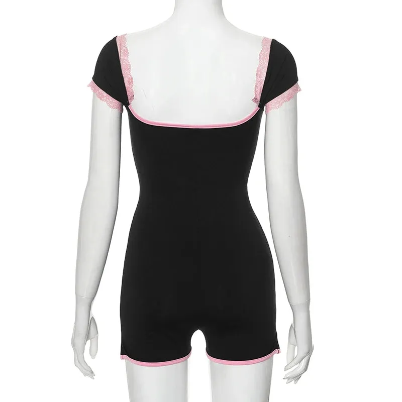 Lace-Trimmed Romper Body-Hugging Playsuit