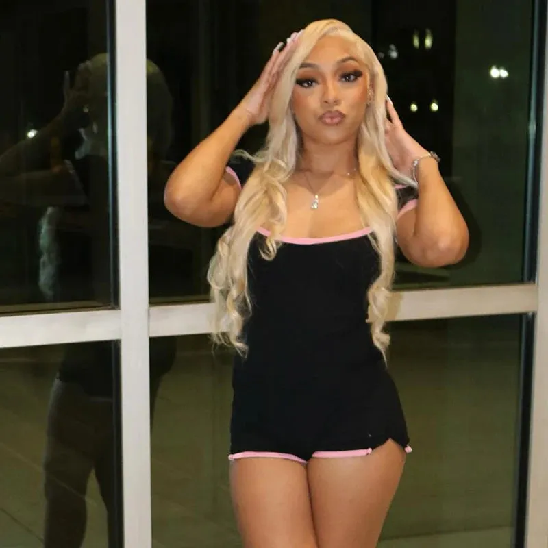 Lace-Trimmed Romper Body-Hugging Playsuit