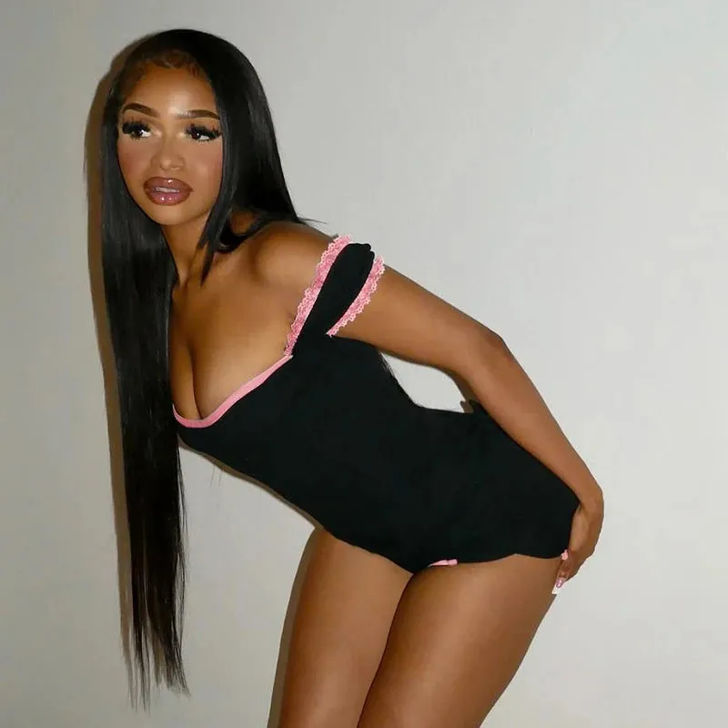 Lace-Trimmed Romper Body-Hugging Playsuit