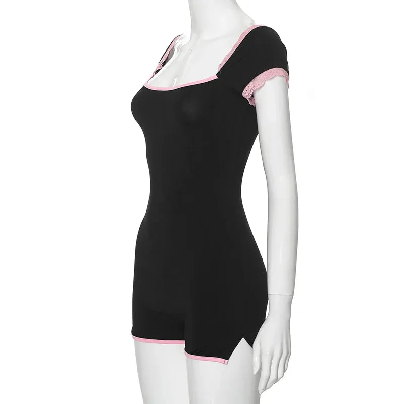 Lace-Trimmed Romper Body-Hugging Playsuit