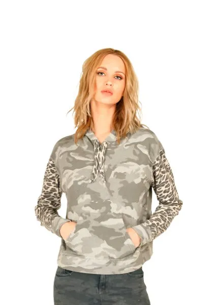 Last Chance! Vintage Havana Mix Print Boxy Crop Hoodie V7763