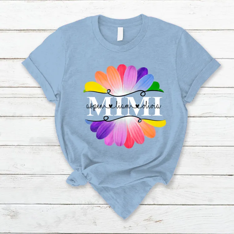 Mimi And Grandkids Flower Rainbow T-Shirt, Personalized Mimi Mom Grandma Mother's Day
