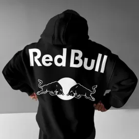Red Bull Racing Edition Oversized Black Unisex Print Pullover Hoodie For Men's