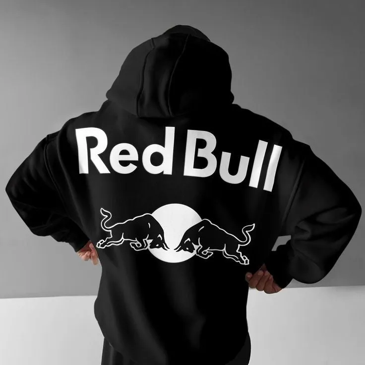 Red Bull Racing Edition Oversized Black Unisex Print Pullover Hoodie For Men's