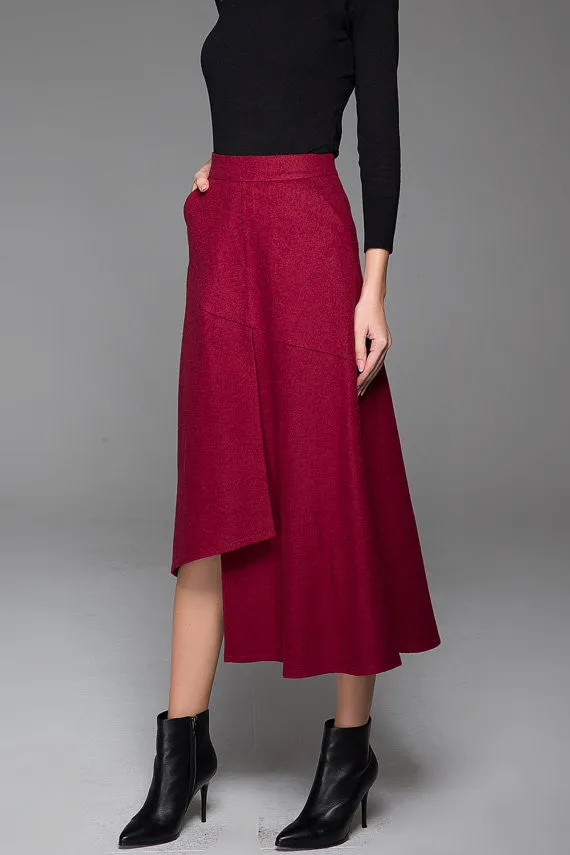 Red Wine Women's Maxi Skirt Asymmetrical Hem Skirt 1432