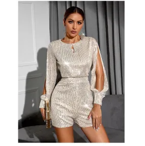 Sequined Long Sleeve Jumpsuit