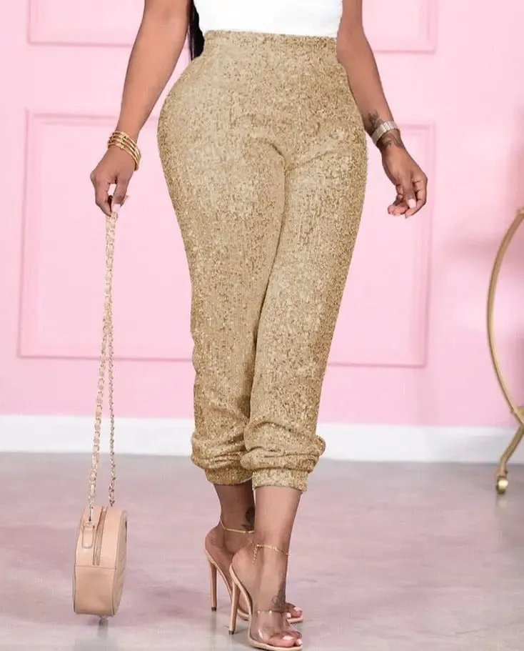 Sequins Skinny High Waist Pencil Trousers