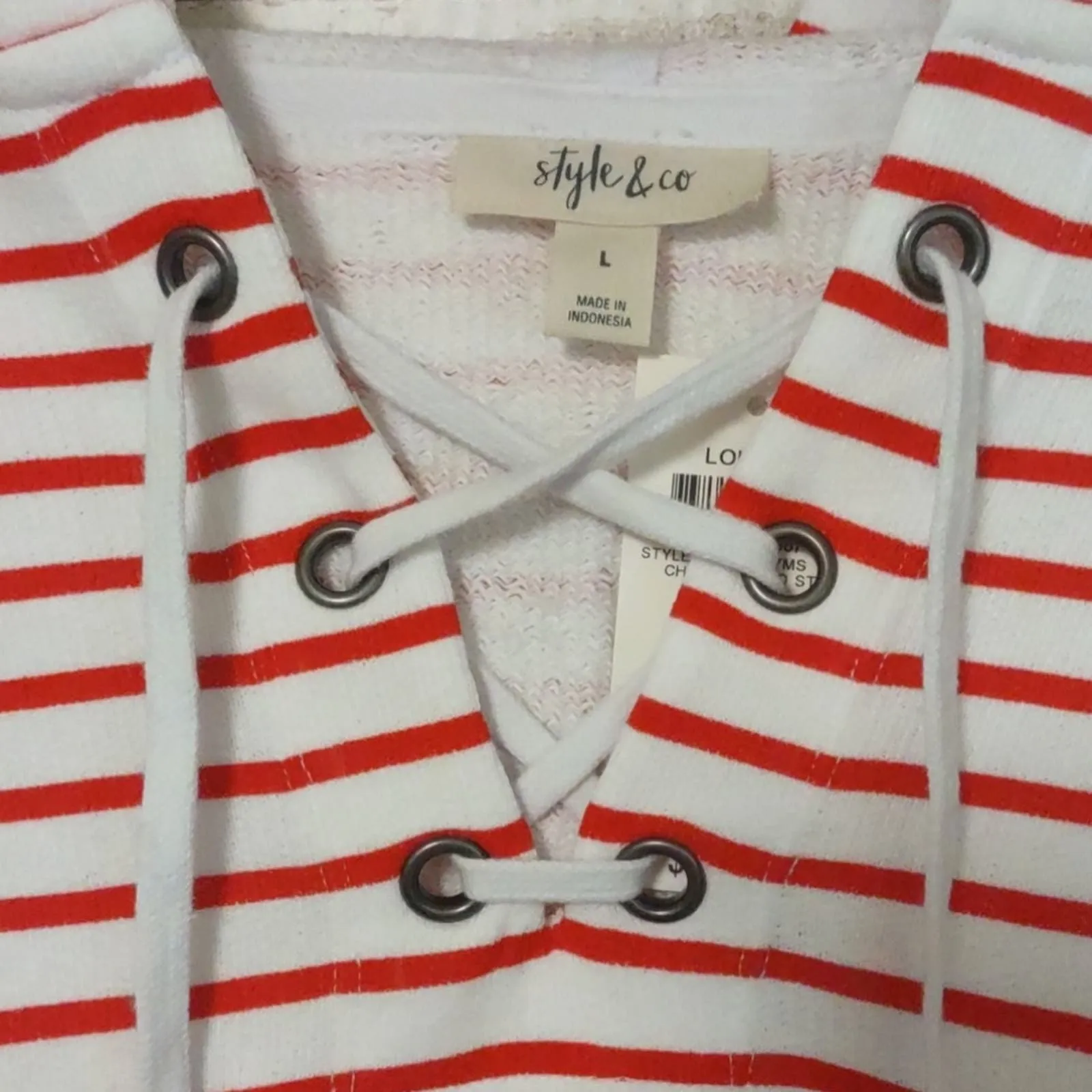 Style & Co French Terry Striped Lace Up Hoodie Top