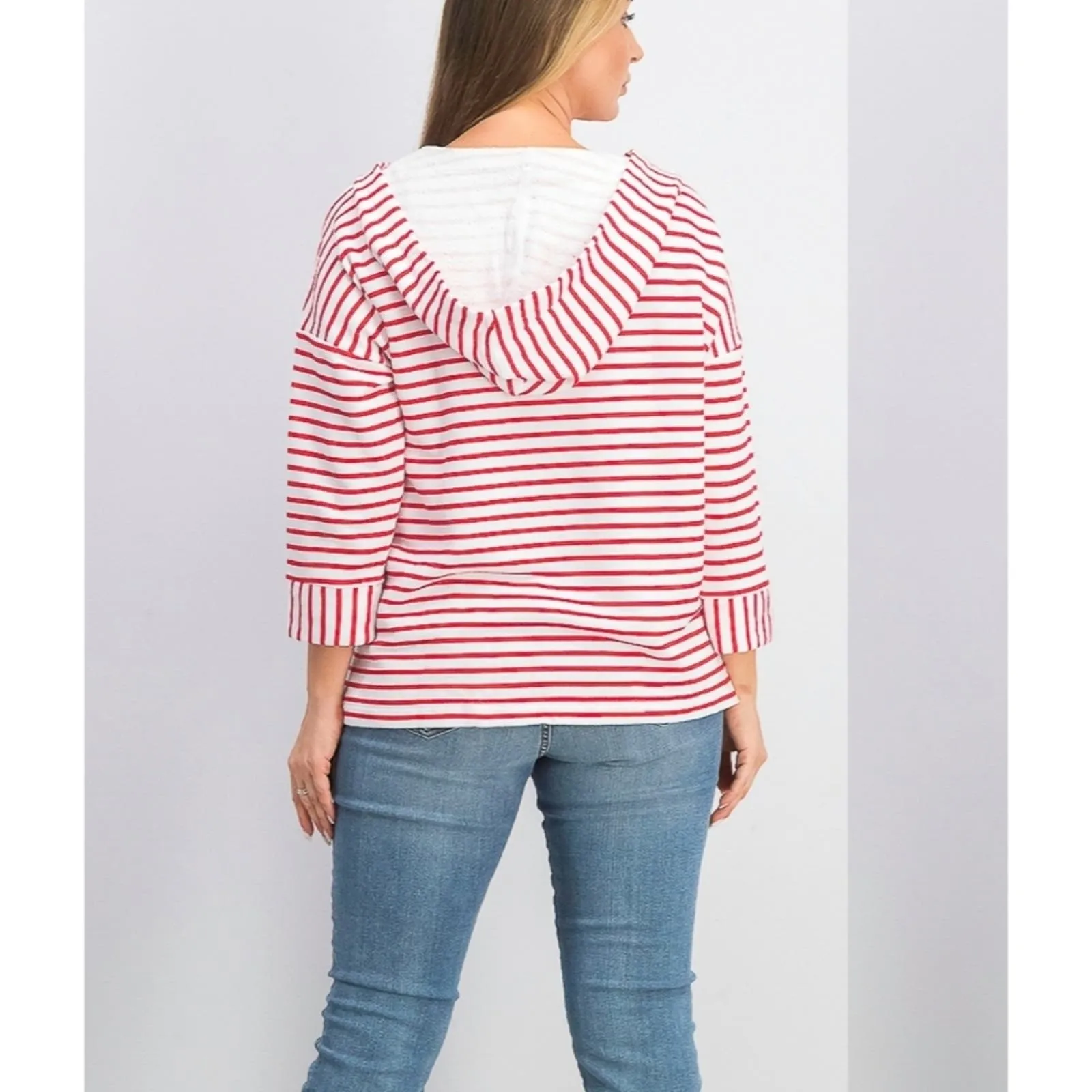 Style & Co French Terry Striped Lace Up Hoodie Top