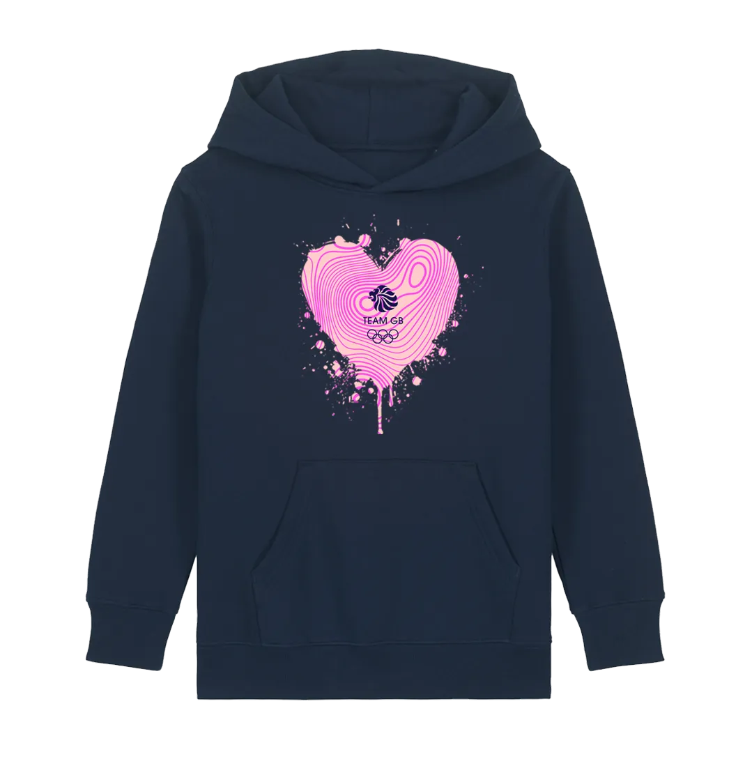 Team GB Kids Heart Graffiti Hoodie Navy