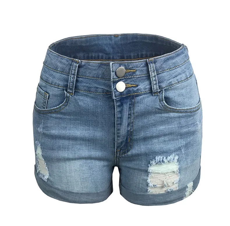 Temperament Commute Fashion Ripped Elastic High Waist Denim Shorts Women's Pants