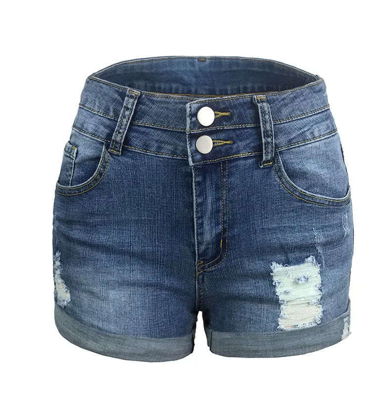 Temperament Commute Fashion Ripped Elastic High Waist Denim Shorts Women's Pants