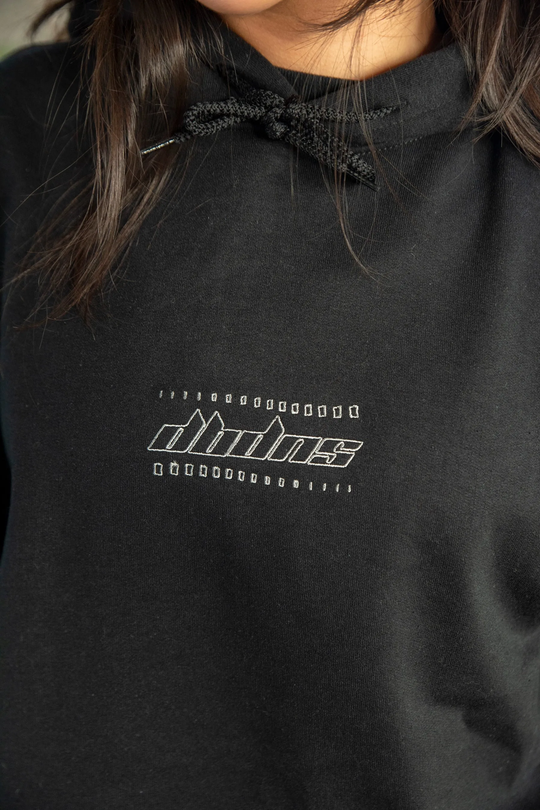 Unisex Hoodie in Black With Futuristic Logo Embroidery