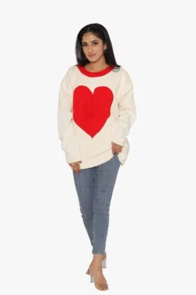White Timeless Heart Charm Sweater