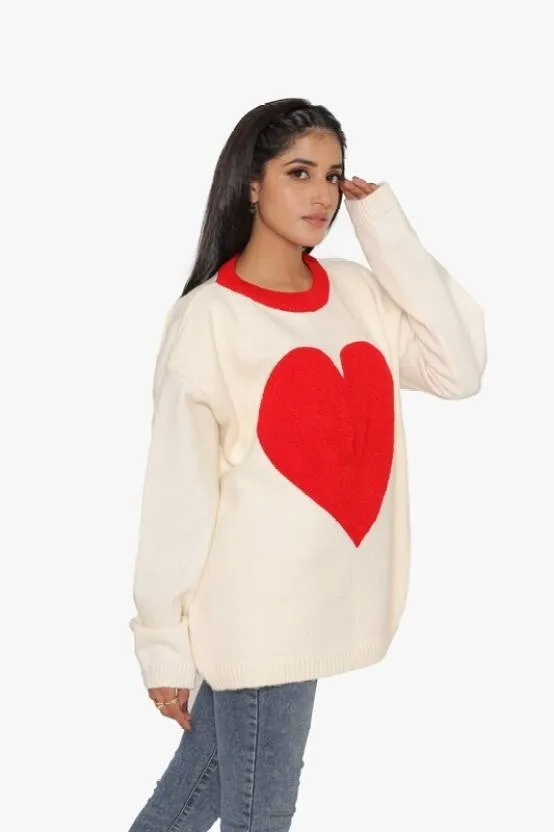 White Timeless Heart Charm Sweater